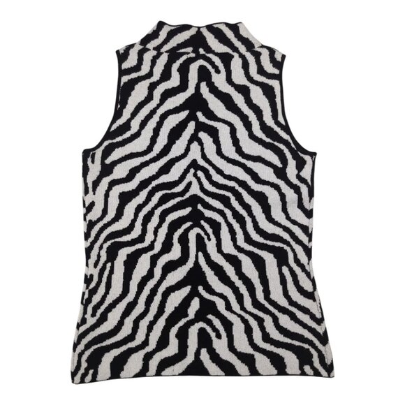 T Tahari Zebra Print Sleeveless Sweater Mock Neck Top Edgy Mob Wife - Picture 2 of 8